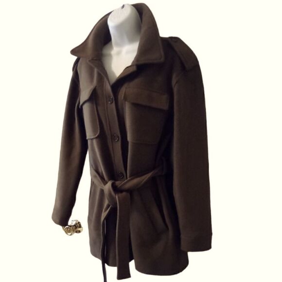 7 For All Mankind cognac brown belted peacoat jacket shacket size S - Picture 2 of 8